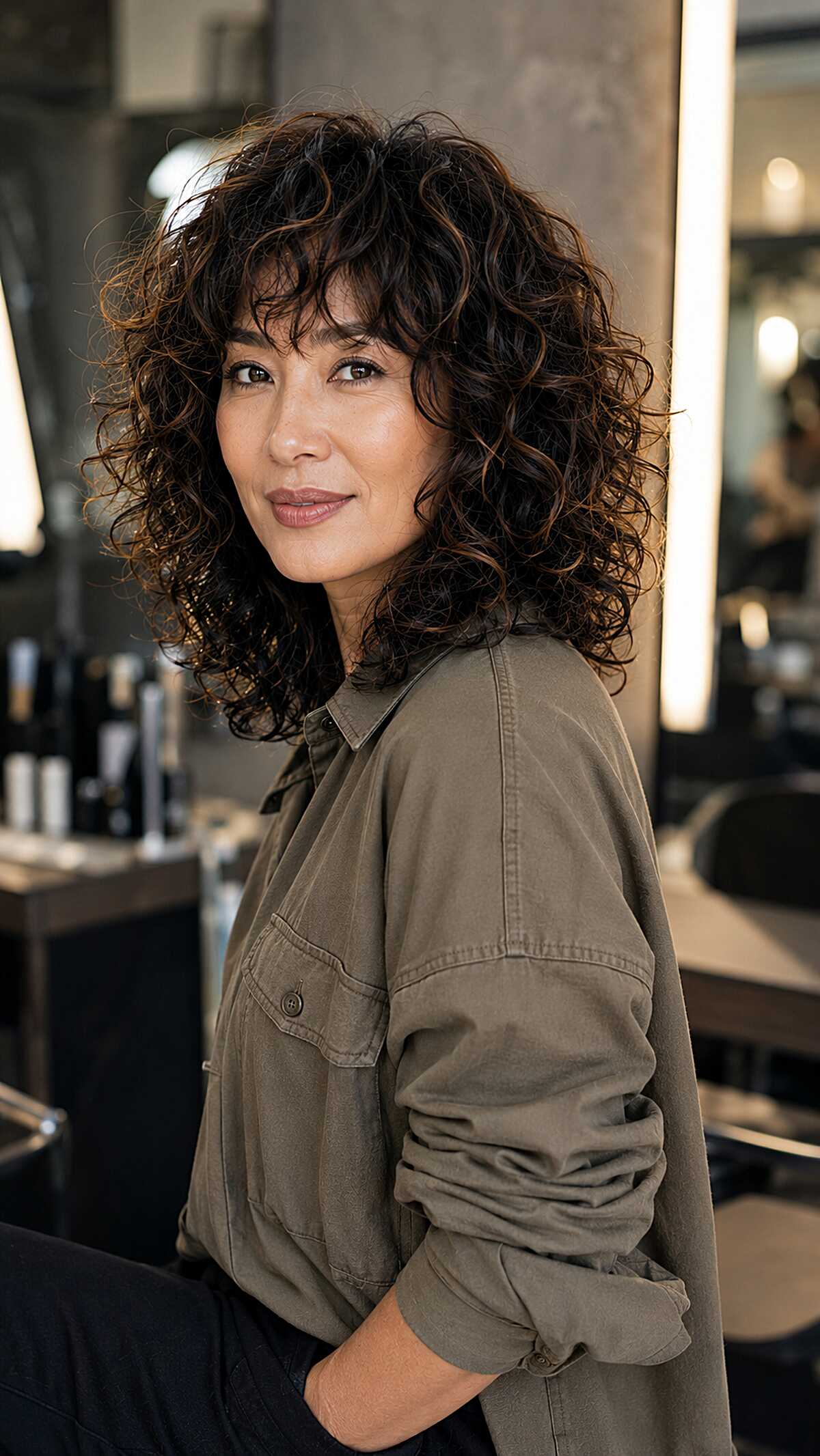 Defined curly midi shag with subtle highlights