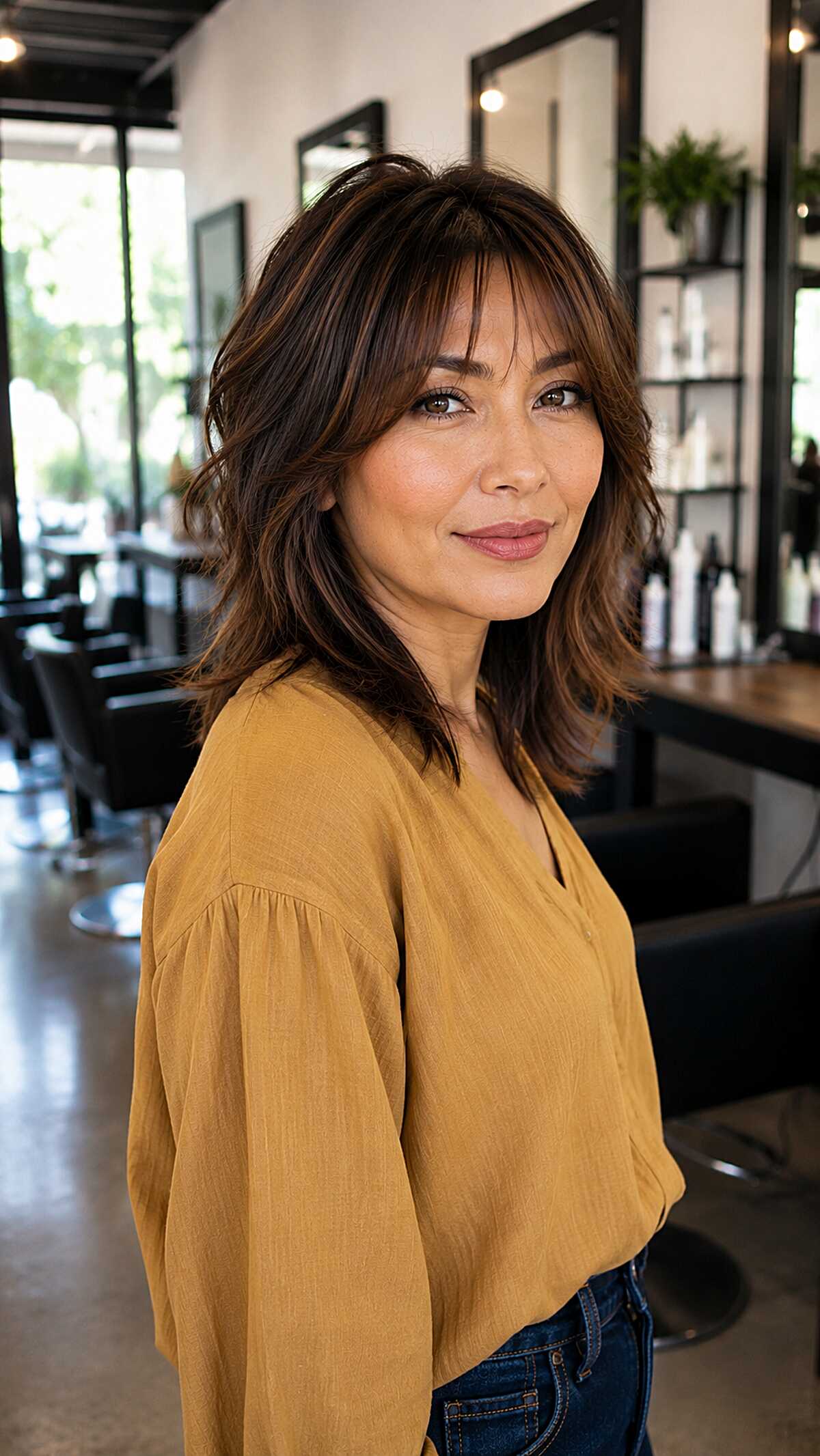 Rich brunette midi shag with soft flipped ends