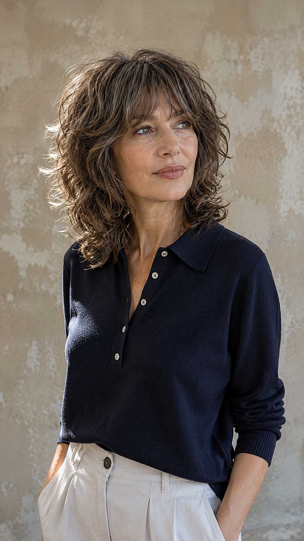 Textured curly midi shag with natural movement