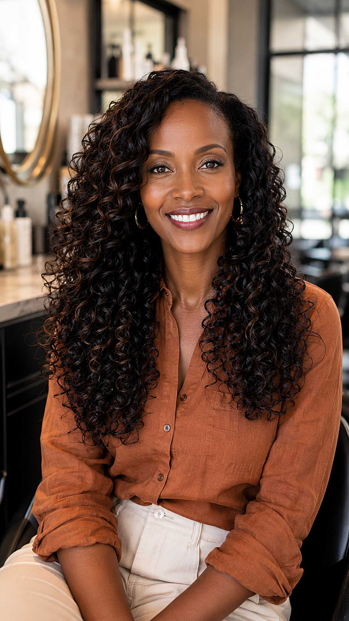 Long defined spiral curls with perfect curl clumps